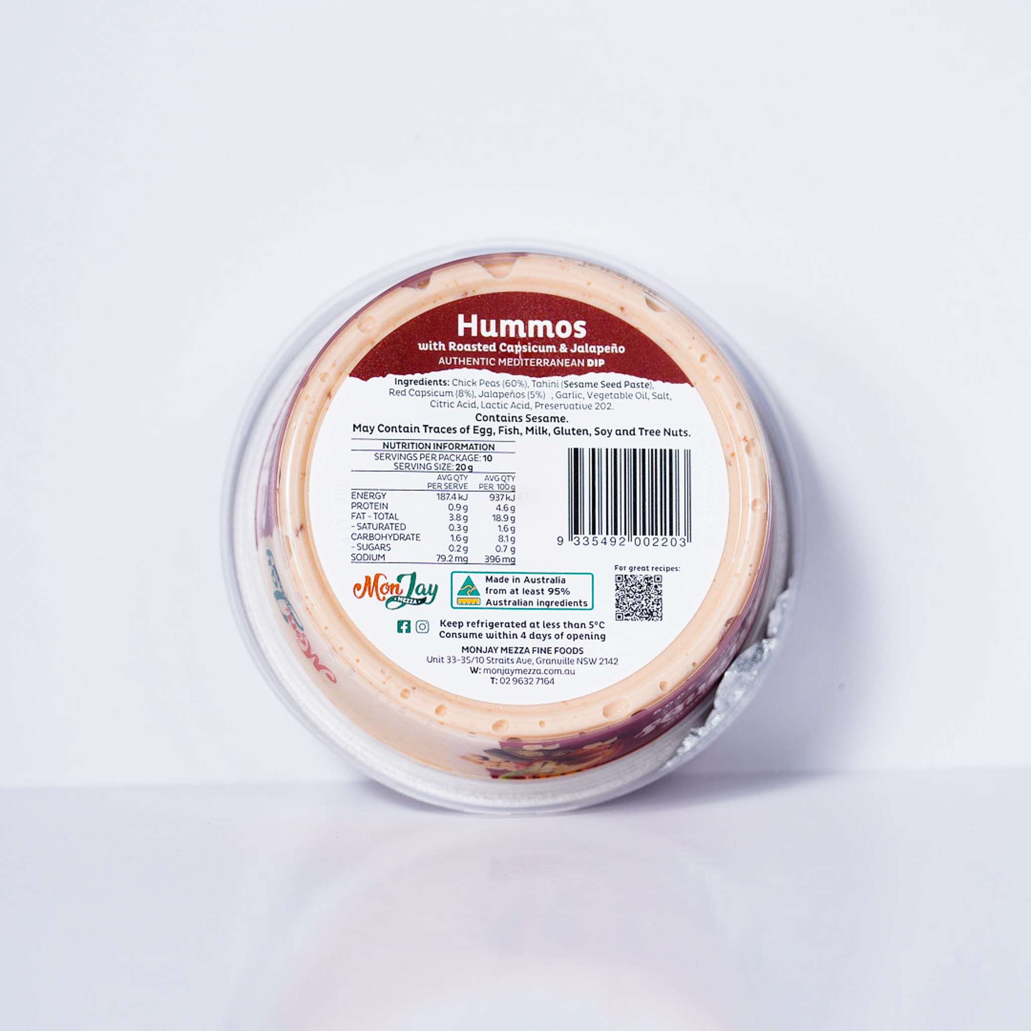 Dip – Hummos With Roasted Capsicum & Jalapeno By Monjay Mezza 200g