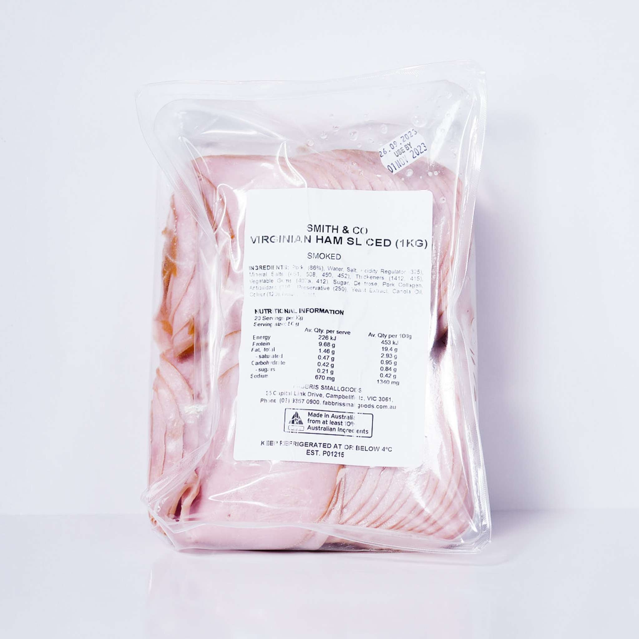 virginia ham sliced smith and co 1kg
