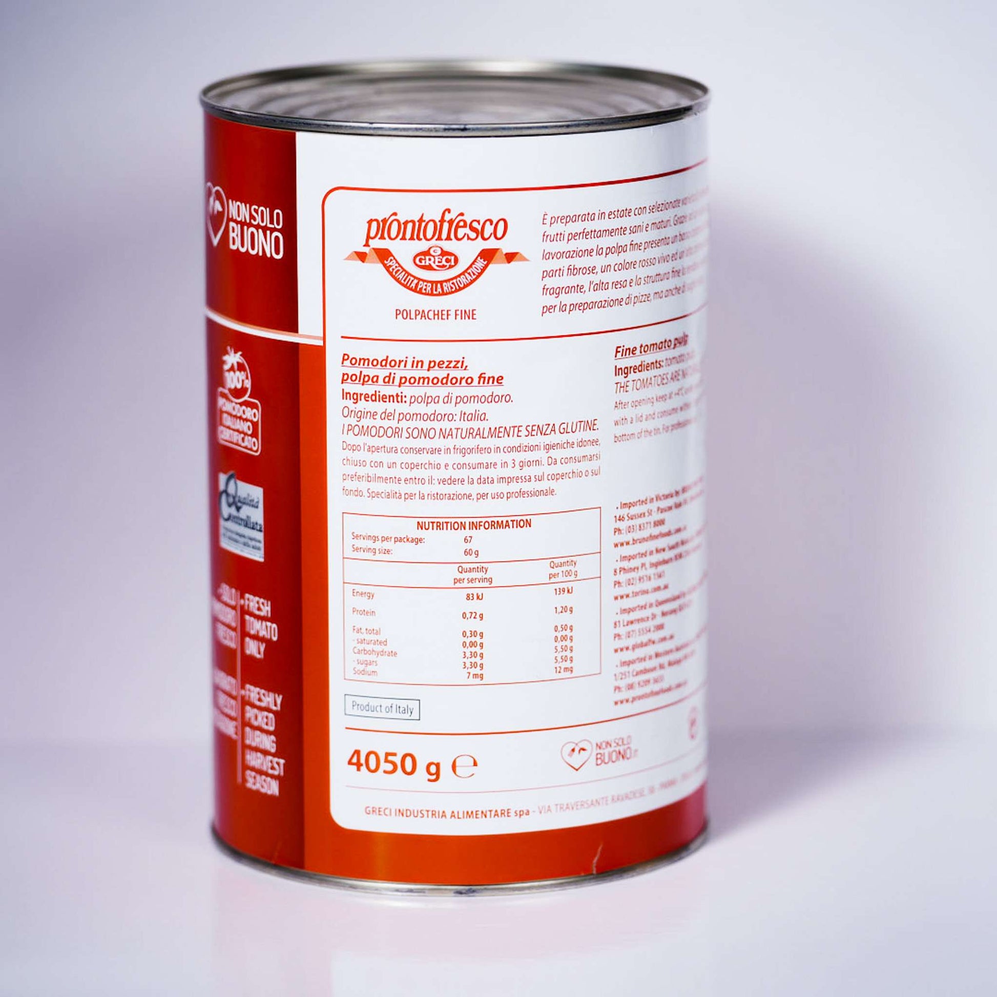 Tomato – Crushed/Pulp Fine – By Prontofresco 4.1kg Tin