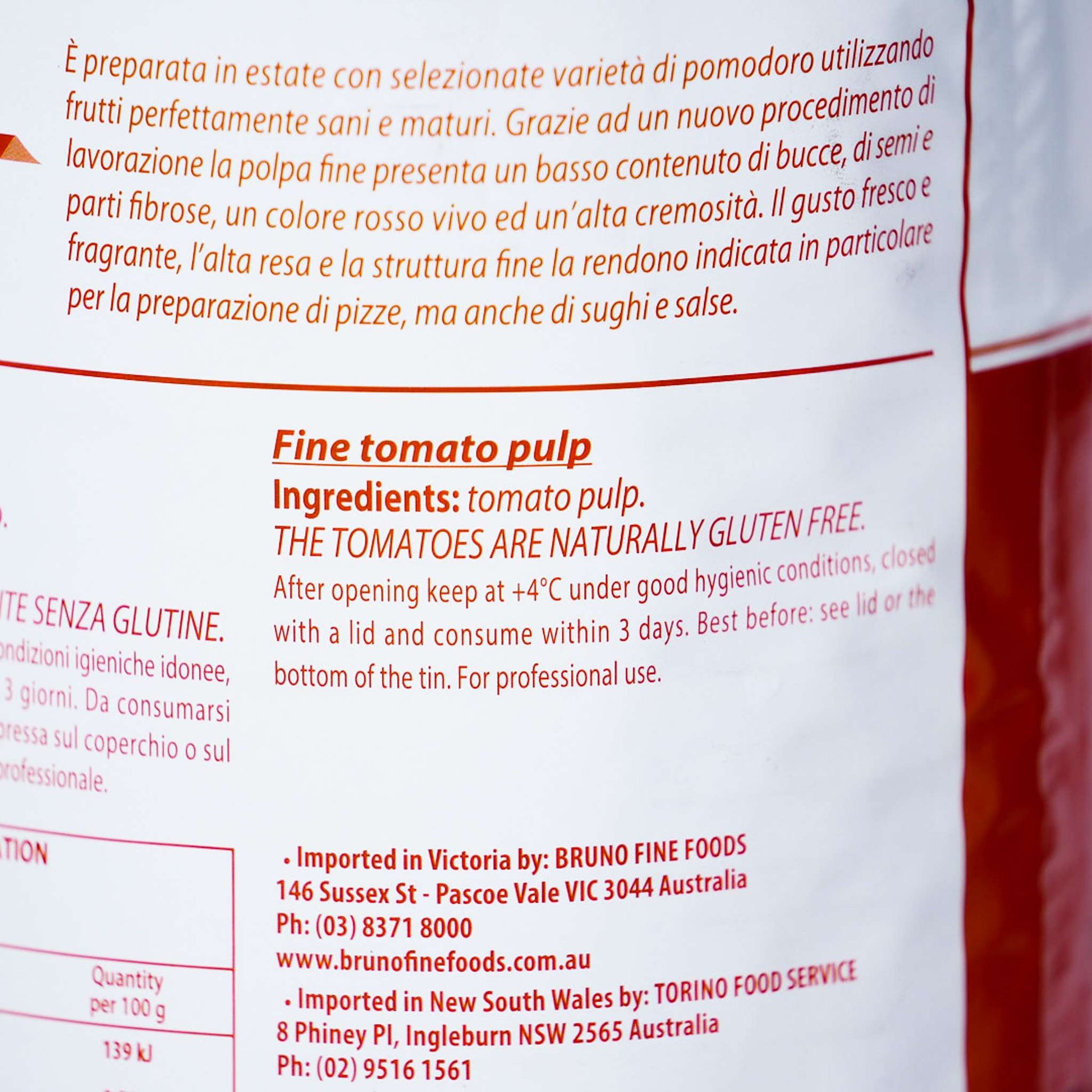 Tomato – Crushed/Pulp Fine – By Prontofresco 4.1kg Tin