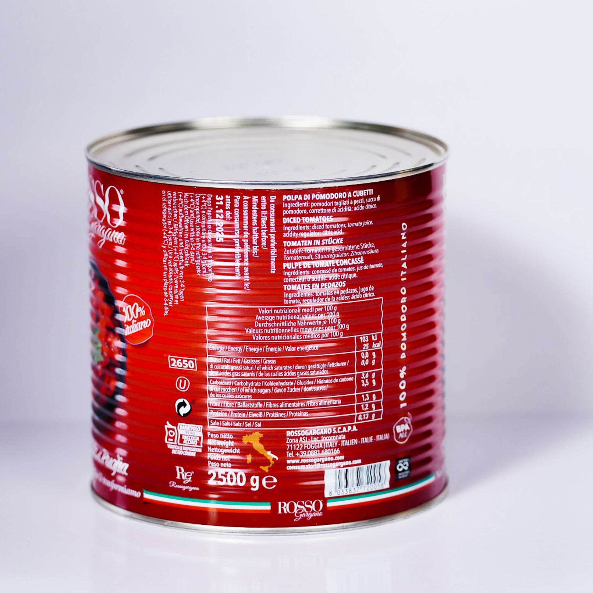 Tomato – Diced / Cubettata Di Puglia – By Rosso Gargano 2.5kg