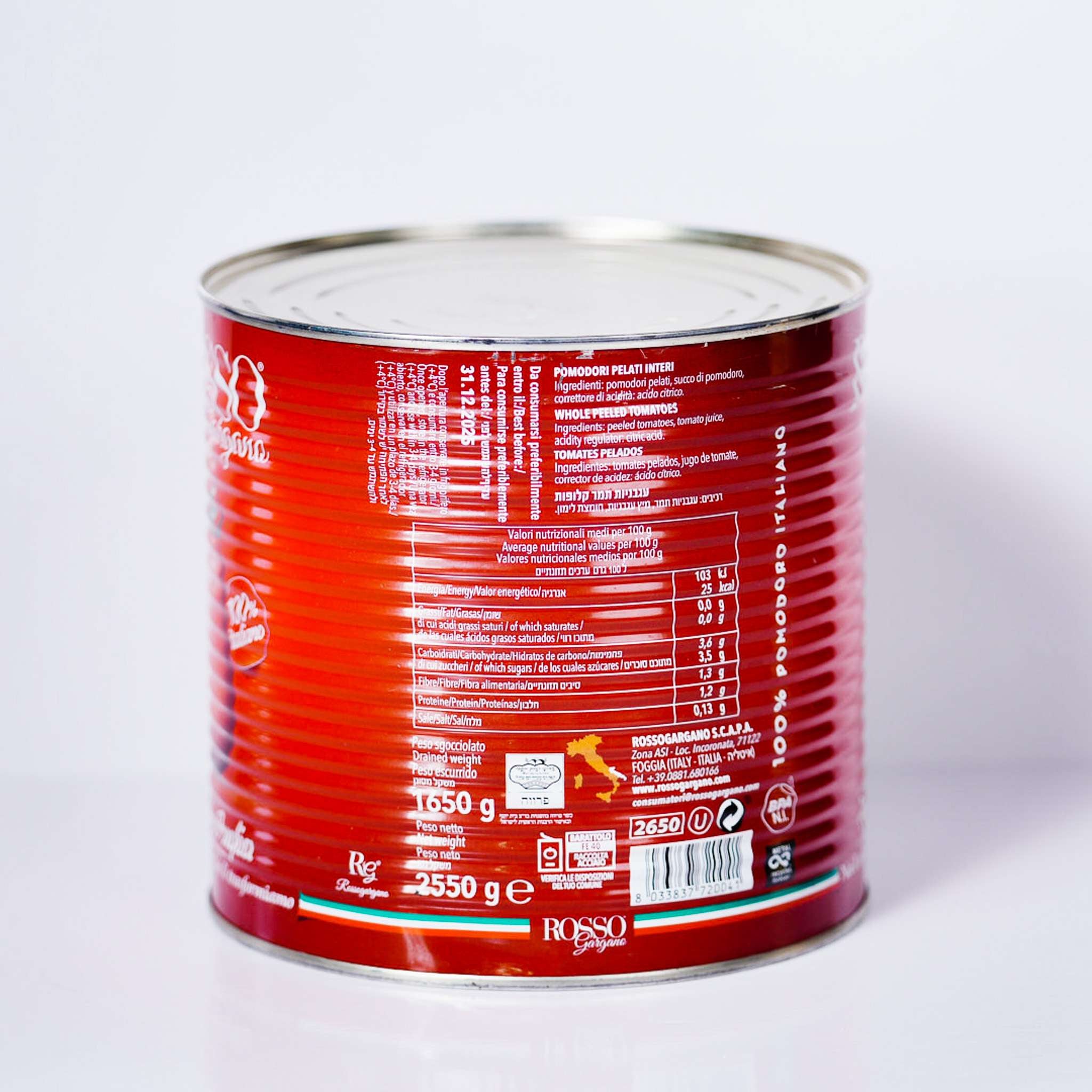 Tomato – Peeled Whole/Pelati Di Puglia – By Rosso Gargano 2.5kg Tin