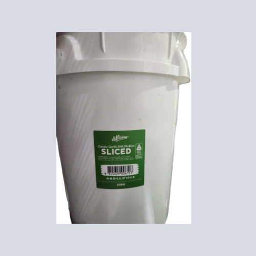 Pickles SLICED Cut – Garlic & Dill Cucumbers | 20kg Bucket