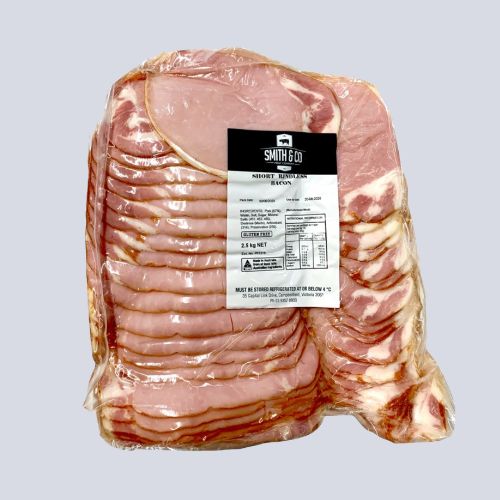 Bacon – Short Rindless Sliced – By Smith & Co. |  2.5kg Packet