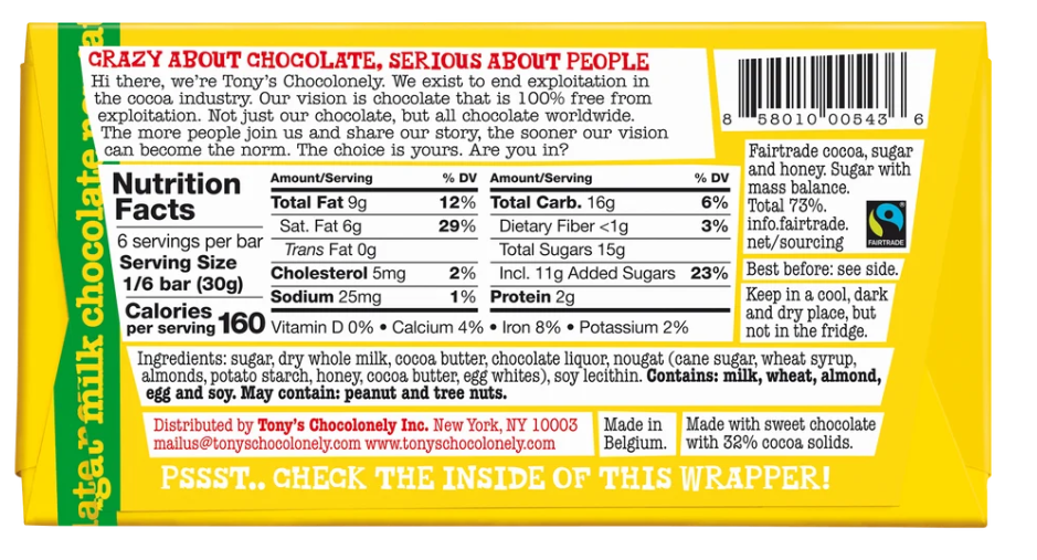Tony Chocolonely Honey Almond Nougat - 180g